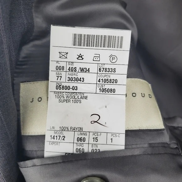 Joseph Abboud Gray with Lavender Stripe Suit 40S 36x30‎